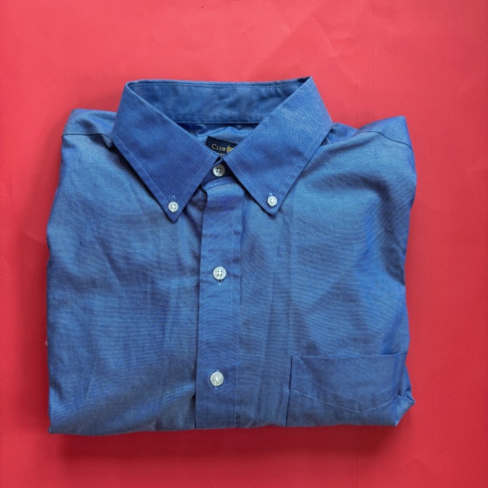 Club Room Solid Blue Long Sleeve Button Down Dress Shirt